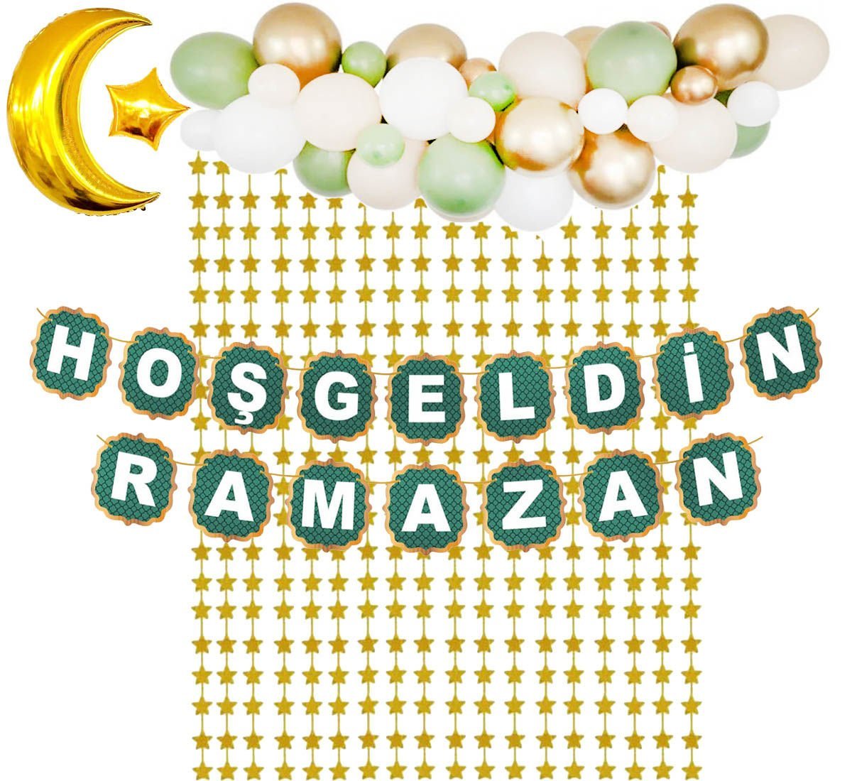 Hoşgeldin Ramazan Yazılı Balon Zinciri Süsleme Seti