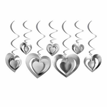 Gümüş Metalik 3 Boyutlu Kalp Asma Süsleri