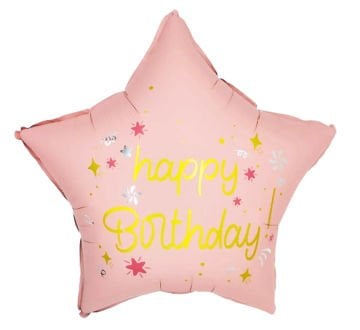 Retro Pastel Pembe Happy Birthday Balon