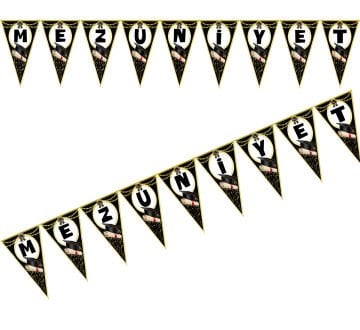 Mezuniyet Yazan Üçgen Bayrak Süslemesi