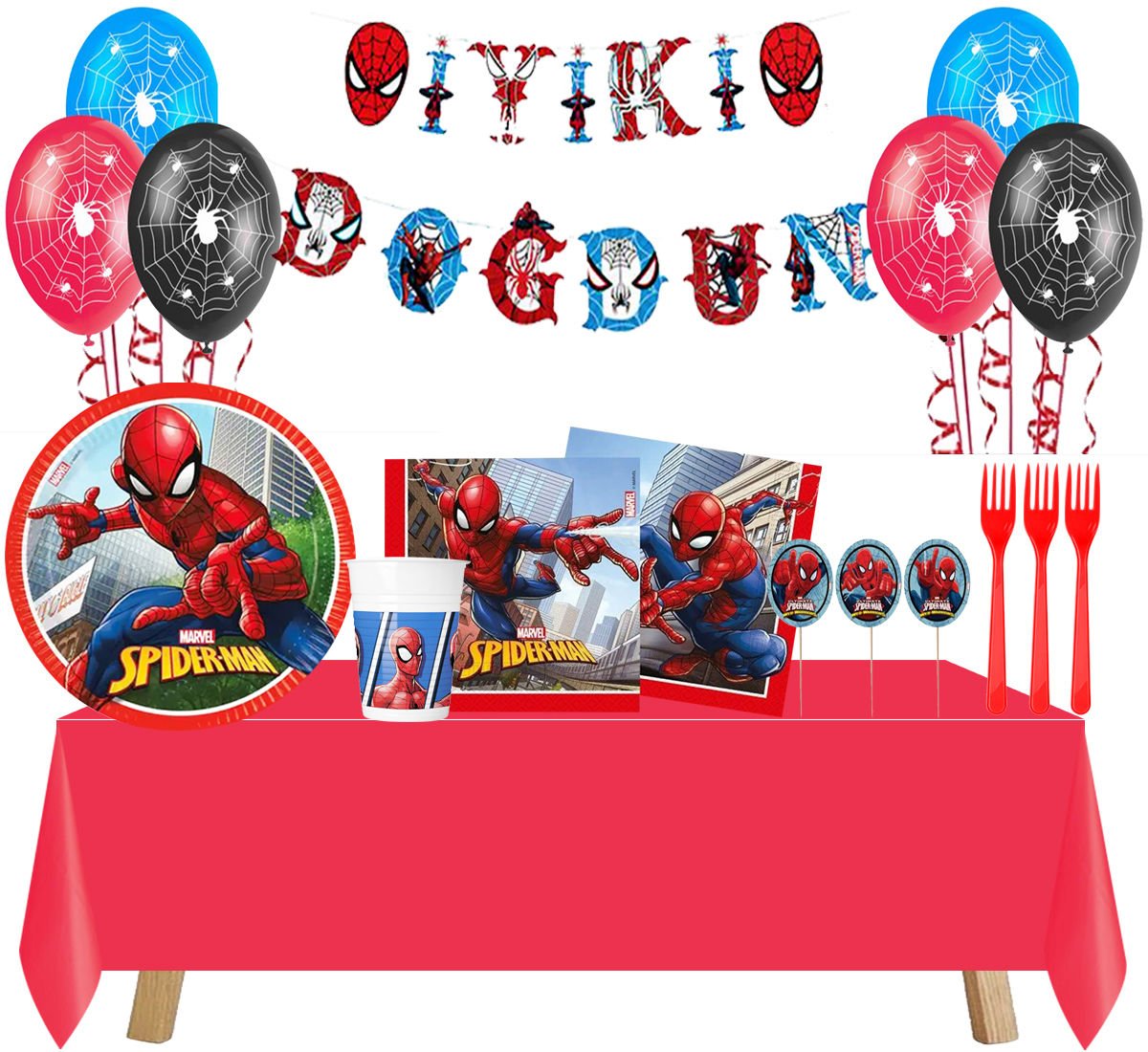 Spiderman Temalı Doğum Günü Seti 24 Kişilik