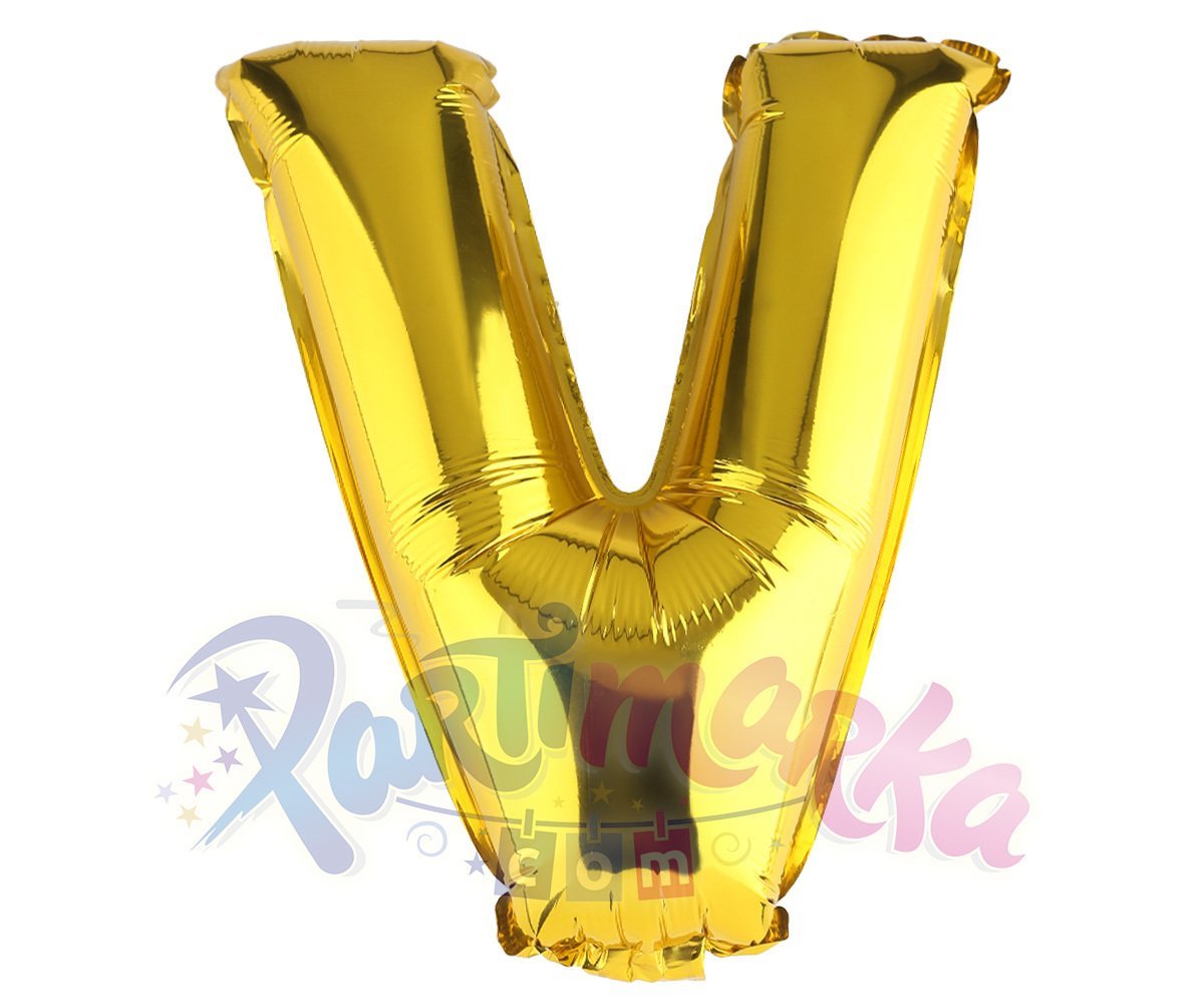 Altın Renk V Harfi Folyo Balon 75 cm