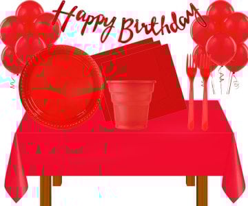 Kırmızı Renk Hazır Doğum Günü Seti 25 Kişilik