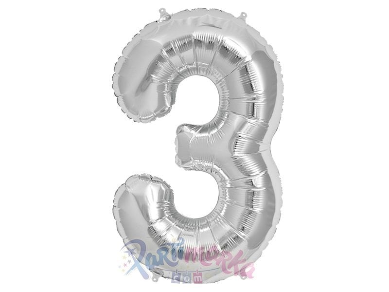 3 Rakamı Gümüş Renk Doğum Günü Balonu 75 cm