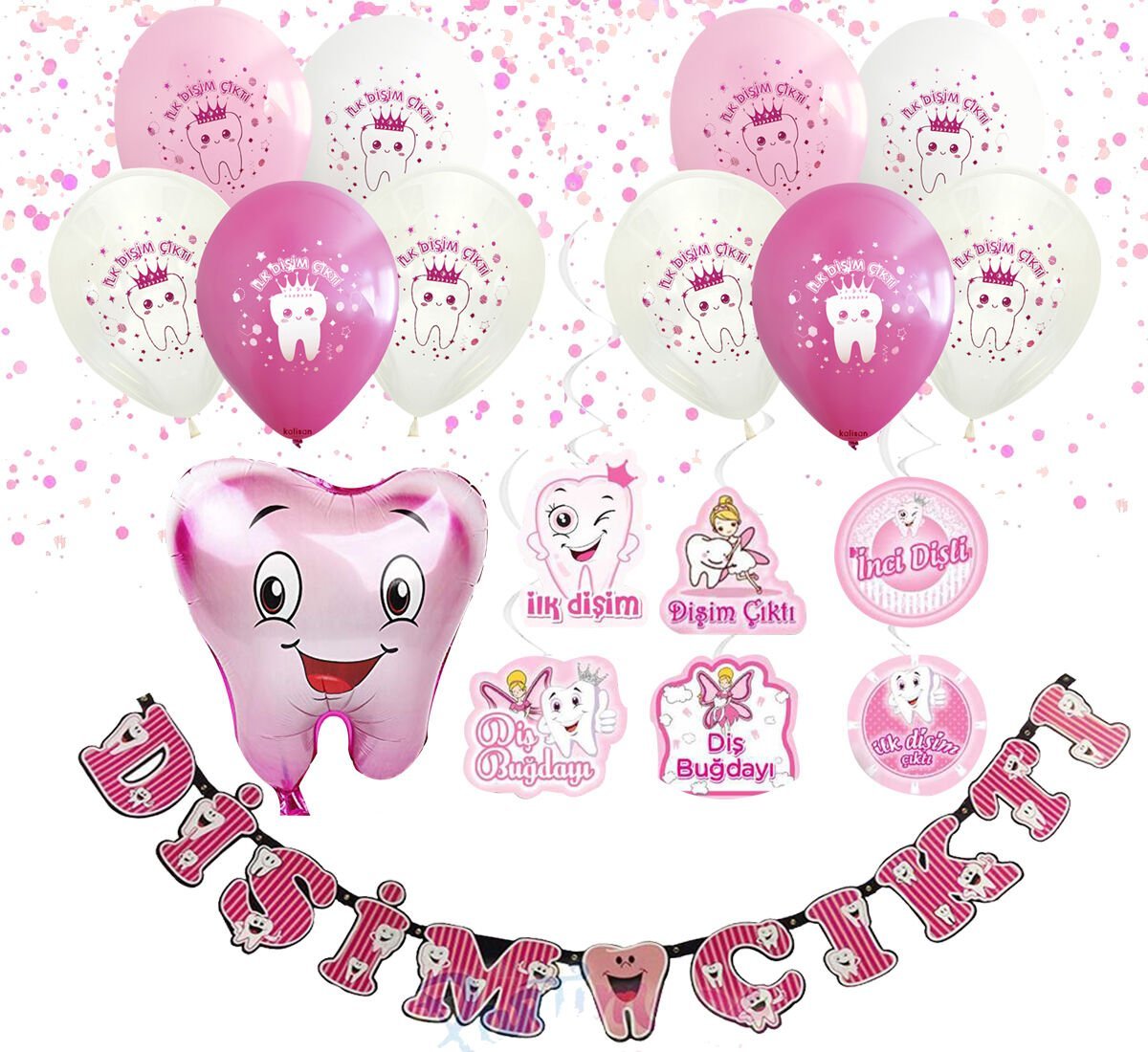 İlk Dişim Çıktı Diş Buğdayı Pembe Süsleme Seti