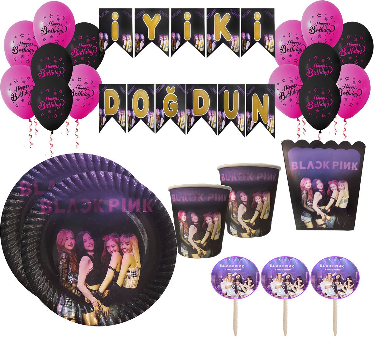 Black Pink Temalı Parti Seti 16 Kişilik