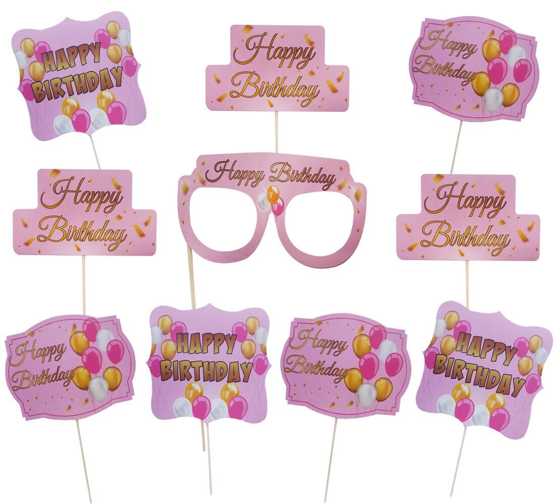 Pembe Happy Birthday Yazılı Konuşma Balonu Seti