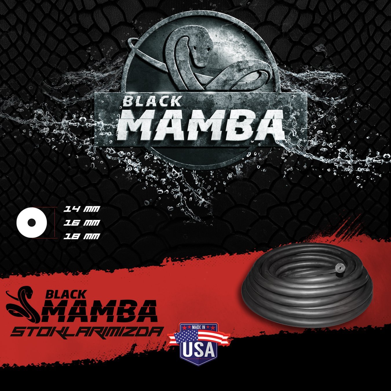 16 Mm Black Mamba Siyah Çevirme Zıpkın Lastiği