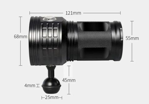 IPX8 27 LED'li Dalış Feneri - Pil ve Şarj Cihazı Dahil