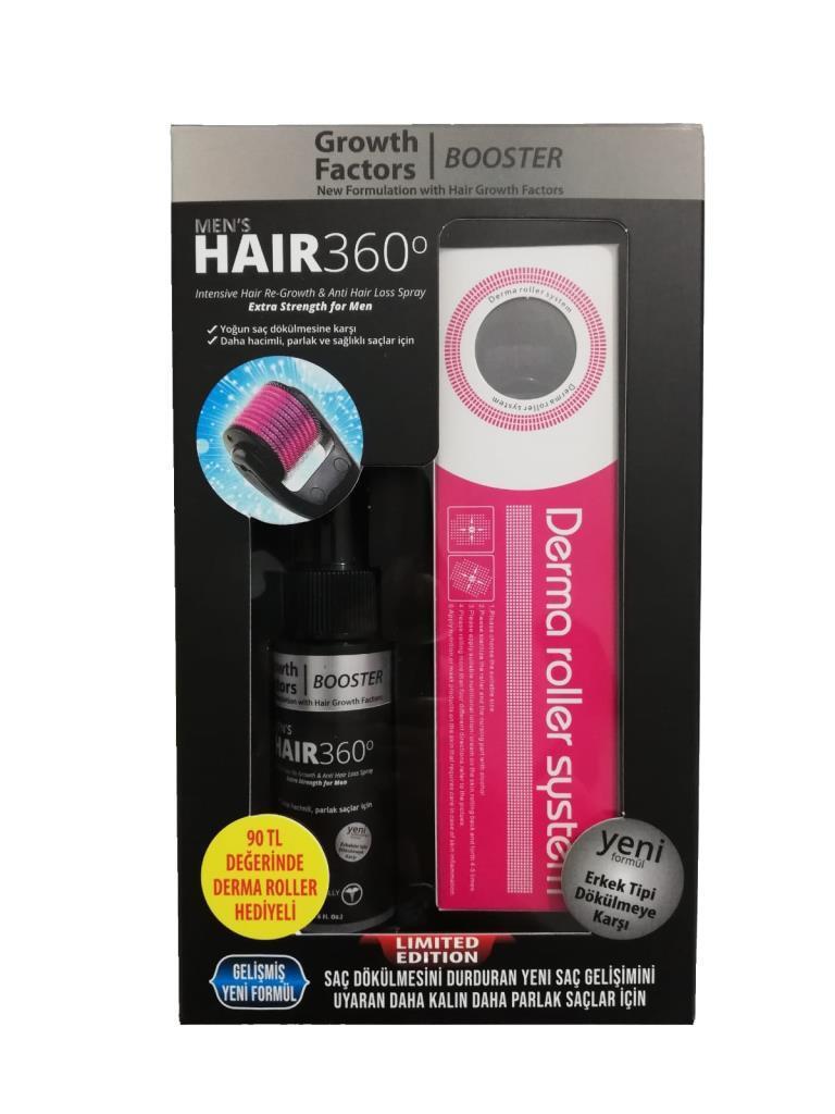 Hair 360 GF Booster Men Spray Erkek Tipi 50 ml Derma Roller Kofre