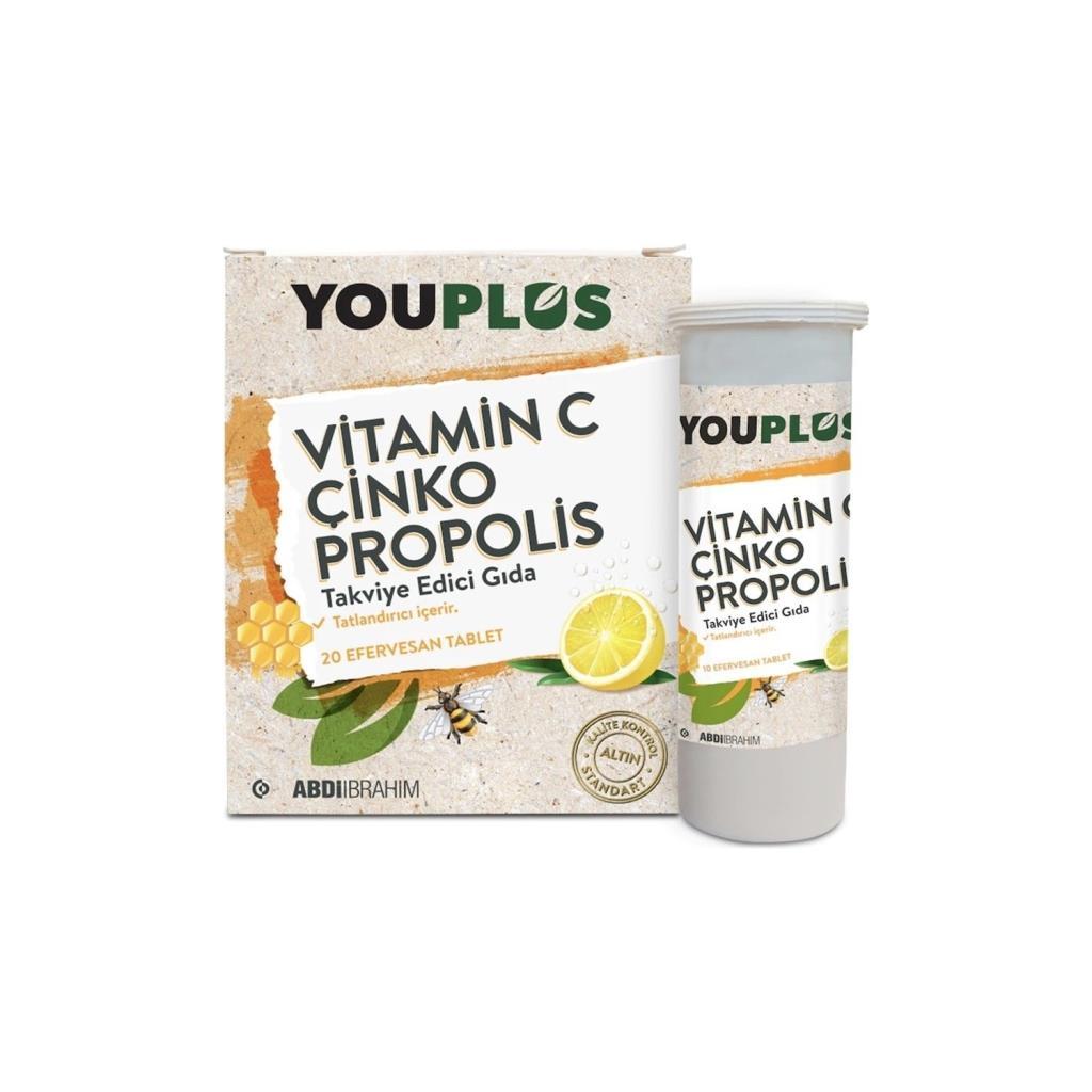 Youplus_Vitamin C Çinko Propolis İçeren Takviye Edici Gıda 20 Efervesan_Tablet