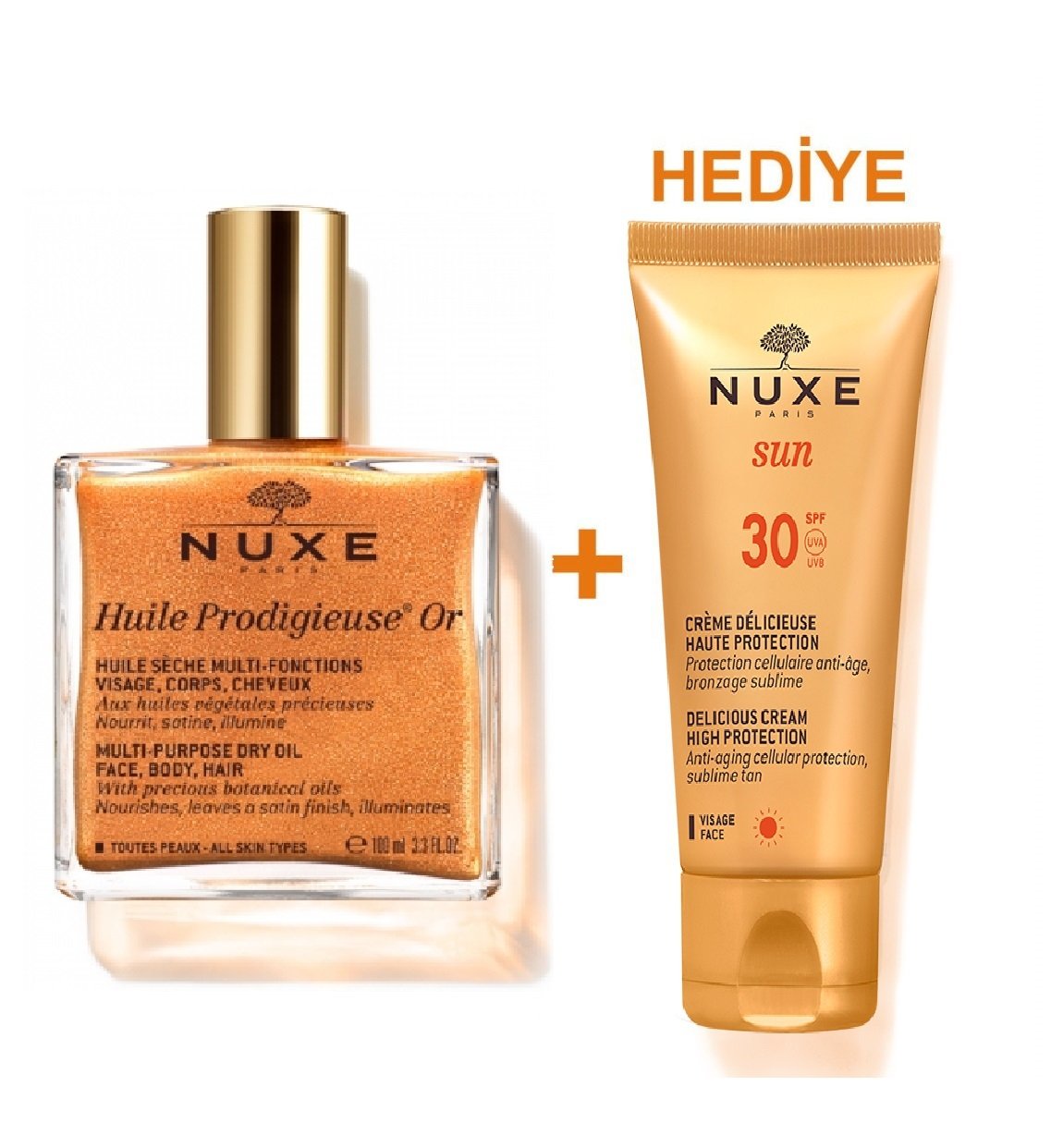 Nuxe Altın Parıltılı Kuru Yağ 100 ml / Nuxe Sun Güneş Koruyucu Yüz Kremi Spf30 50 ml