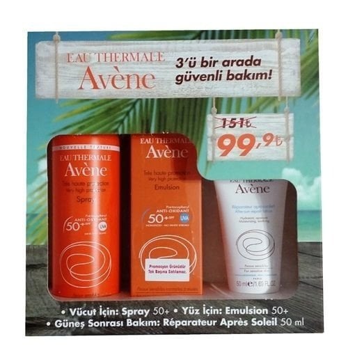 Avene Emulsion Spf 50+ 50 ml + After Sun 50 ml + Sprey Spf 50 Güneş Kremi