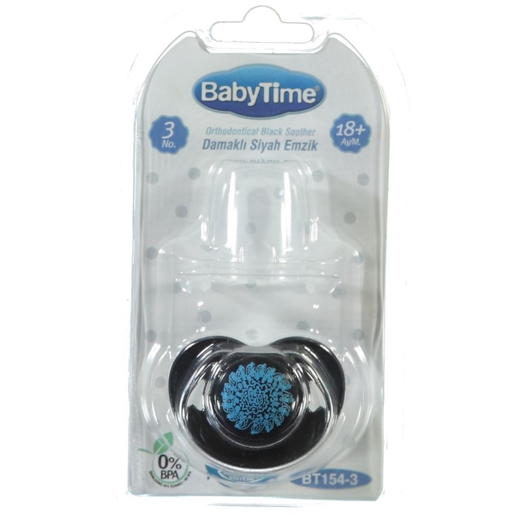 BabyTime Silikon Damaklı Koruyucu Kapaklı Siyah Gövdeli Emzik  N.3