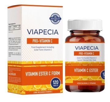 Viapecia Pro-Vitamin C Ester Formunda Vitamin C İçeren Takviye Edici Gıda 120 Tablet
