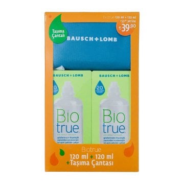 BioTrue Çok Amaçlı Lens Solüsyonu 120 ml +120 ml + Çanta Hediyeli