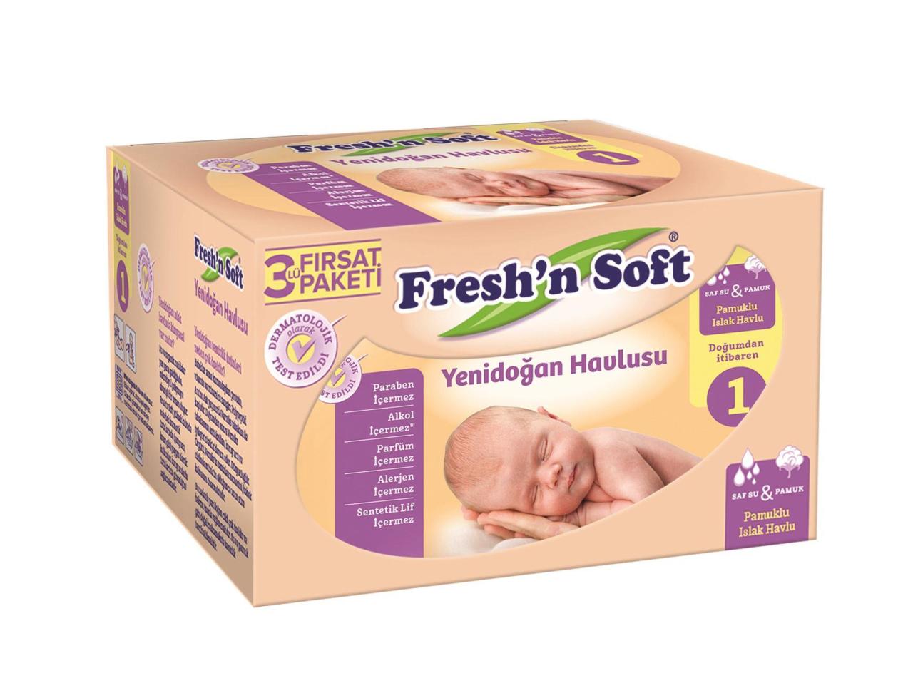 Freshn Soft Yenidoğan Islak Mendil (Pamuklu Islak Havlu 40x3)  3'lü Paket