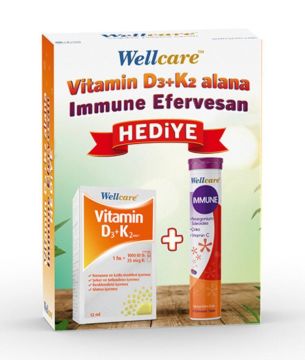 Wellcare Vitamin D3 + K2 12 ml Immune Efervesan Hediyeli