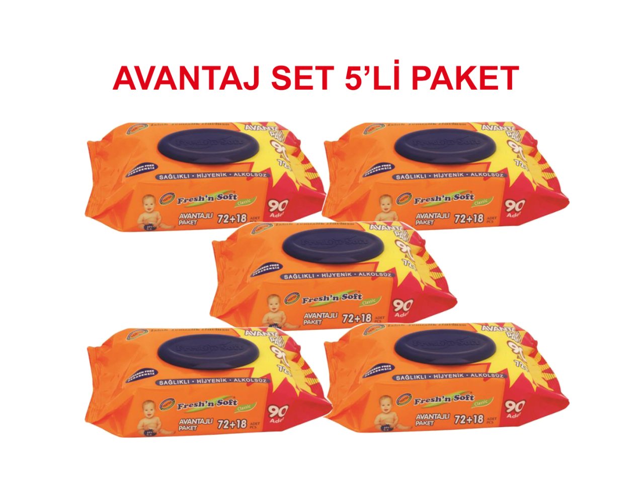 Freshn Soft Islak Mendil (Islak Bebek Havlusu) 90 Yaprak 5'li Paket