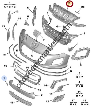 PEUGEOT 308 (2012-2014) ÖN TAMPON ÜST PANJURU