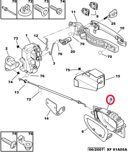 PEUGEOT 307 ÖN KAPI İÇ AÇMA KOLU SOL