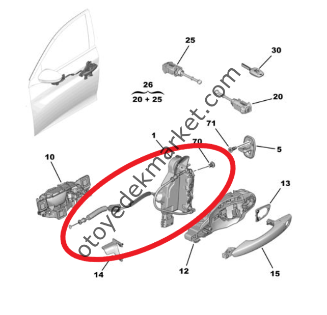 Peugeot 208 (2020-2023) Sol Ön Kapı Kilidi (Orijinal)