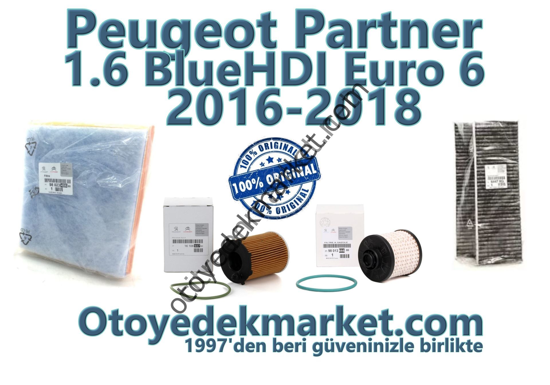 Peugeot Partner (2018-2019) 1.6 BlueHDI Euro6 Filtre Bakım Seti (Orijinal)