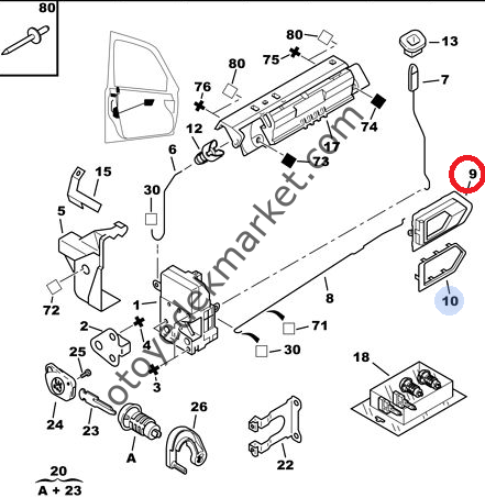 PEUGEOT 306 SAĞ ÖN KAPI İÇ AÇMA KOLU (ORJİNAL)