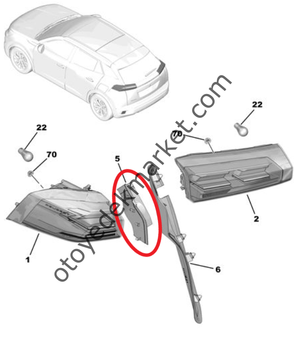 Peugeot 2008 (2021-2024) Sol Arka Stop Lambası Eteği (Orijinal)