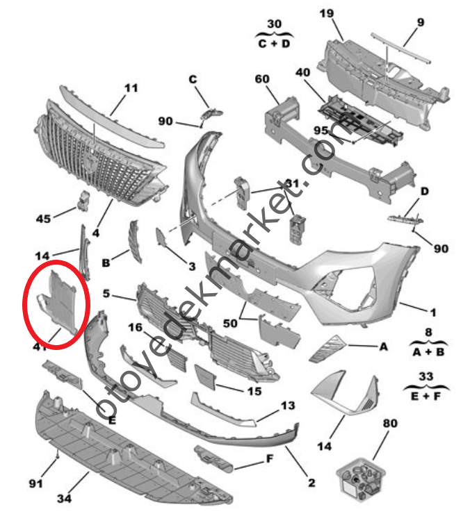 Peugeot 2008 (2023-2024) Ön Tampon Hava Giriş Kapağı (Orijinal)