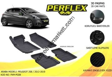 Peugeot 208 (2008-2019) 3D Havuzlu Paspsas Takımı 4 Adet (Perflex)