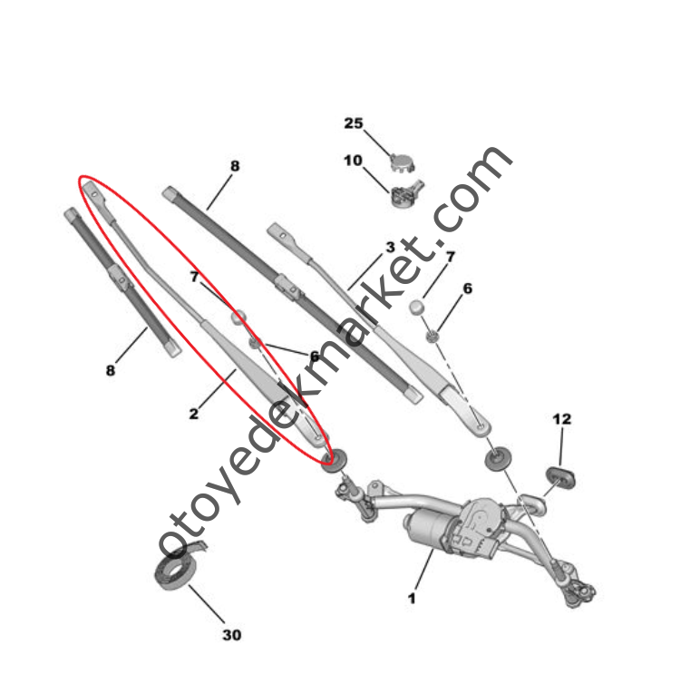 Citroen C3 Aircross (2017-2024) Ön Cam Sağ Silecek Kolu (Orjinal)