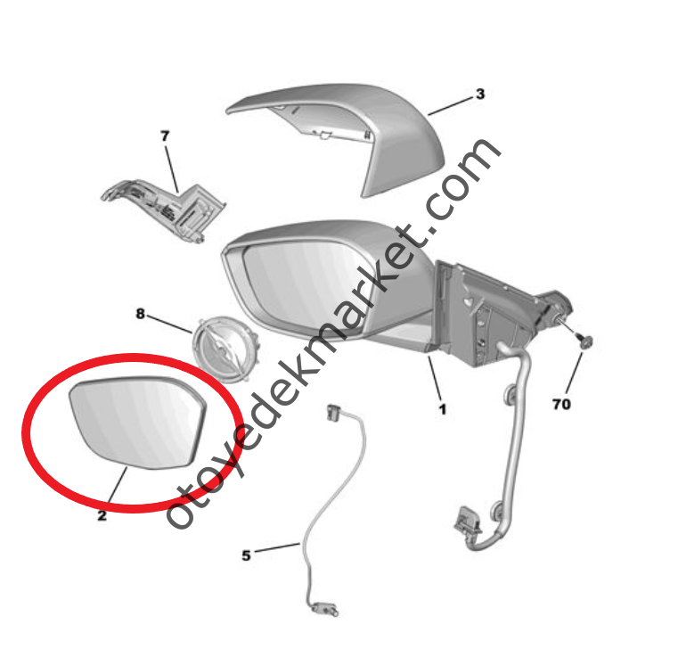 Peugeot 308 (2022-2025) Sağ Dikiz Aynası Camı (Orijinal)