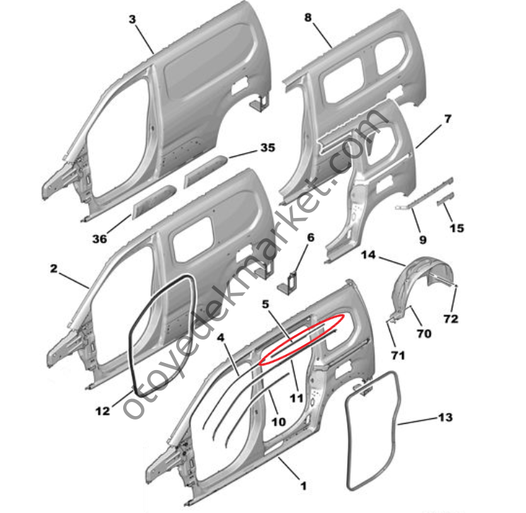 Citroen Berlingo (2018-2024) Sol Arka Tavan Oluk Çıtası (Orijinal)