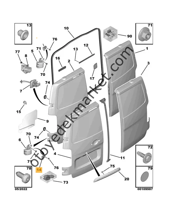 Peugeot Expert (2017-2024) Sağ Arka Kapı Alt Dayanağı (Orjinal)