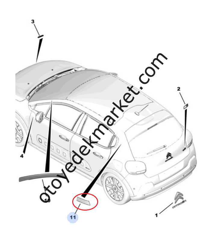 Citroen C3 (2017-2024) Sağ Arka Direk Yapışkan Süs Bandı (Beyaz) (Orijinal)