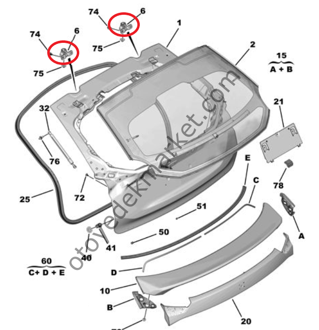 Citroen C4 (2021-2024) Bagaj Kapağı Menteşesi (Orijinal)