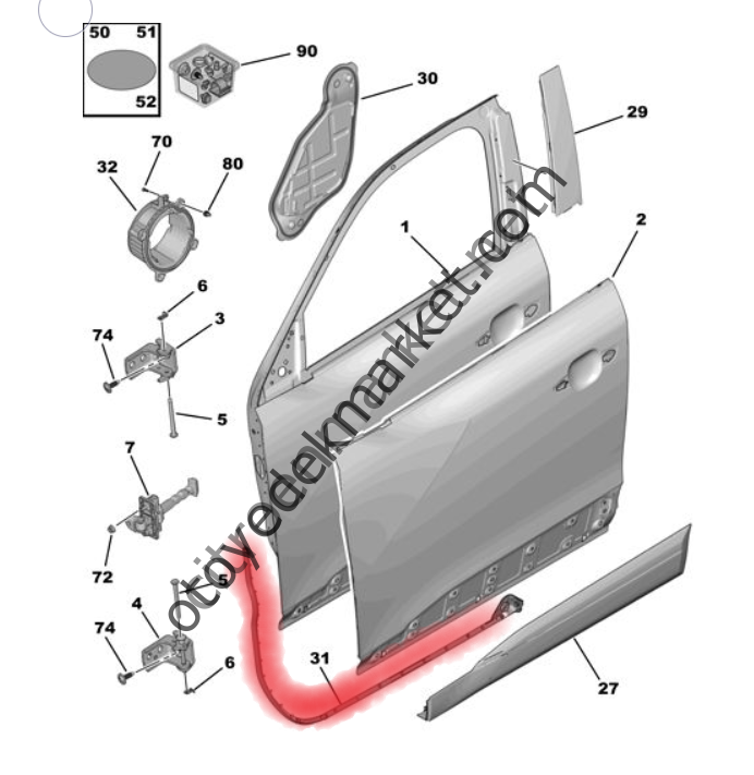 Peugeot 2008 (2020-2023) Sağ Ön Kapı Lastik Fitili (Orijinal)