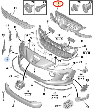 PEUGEOT 308 (2008-2013) ÖN TAMPON ÜST PANJURU (İTHAL)