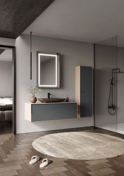 Orka Craft 120 Banyo Dolabı + Boy Dolabı 40 Meşe / Mat Antrasit ( Boy Dolabı Dahildir )