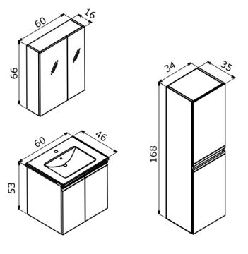 Orka Terme 60 Banyo Dolabı + Boy Dolabı 35 Beyaz (Boy Dolabı Dahildir)