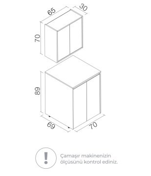Orka Çamaşır Makinesi Dolabı Sedir 70 Banyo Dolabı Livana (Kapaklı)