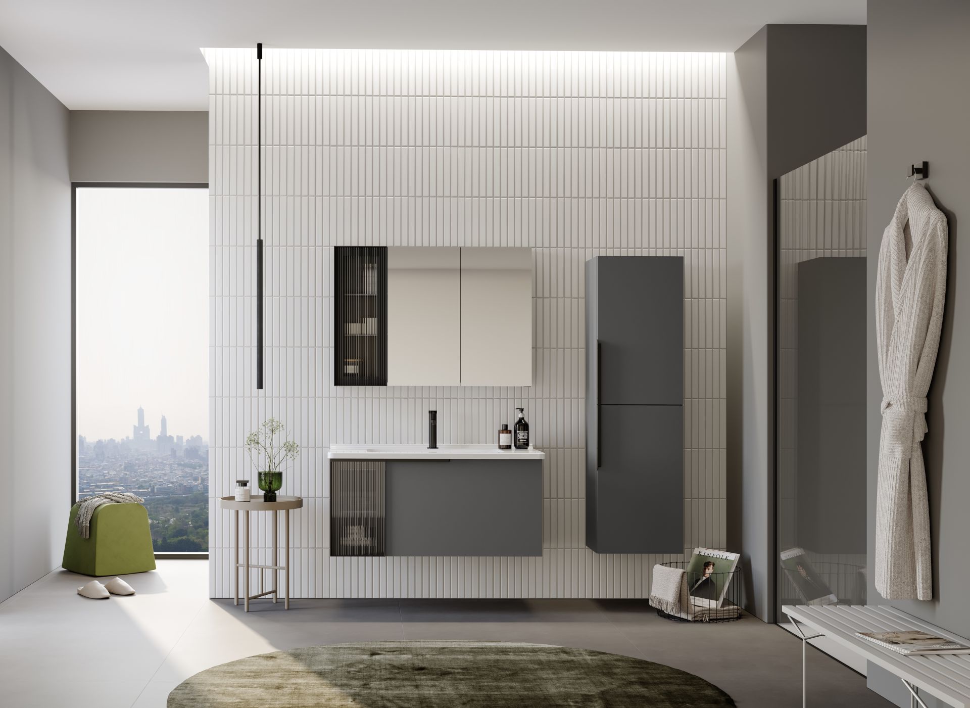 Orka Pure 100 Banyo Dolabı + Boy Dolabı 40 Gri (Boy Dolabı Dahildir)
