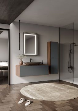 Orka Craft 120 Banyo Dolabı + Boy Dolabı 40 Ceviz / Mat Antrasit ( Boy Dolabı Dahildir )