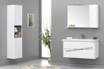 Orka Düden 100 Banyo Dolabı (Çekmeceli) + Boy Dolabı 40 Beyaz ( Boy Dolabı Dahildir ) Odeon Ceviz