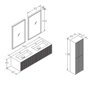 Orka Cube 160 Banyo Dolabı Gri ( Boy Dolabı Hariçtir )