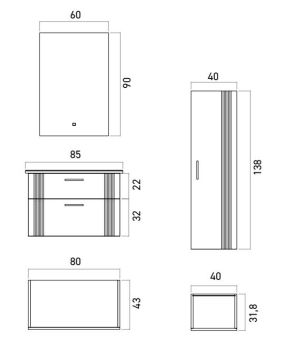 Orka Bari 85 Banyo Dolabı (Led Aynalı) Mat Soft Yeşil ( Boy Dolabı Hariçtir )
