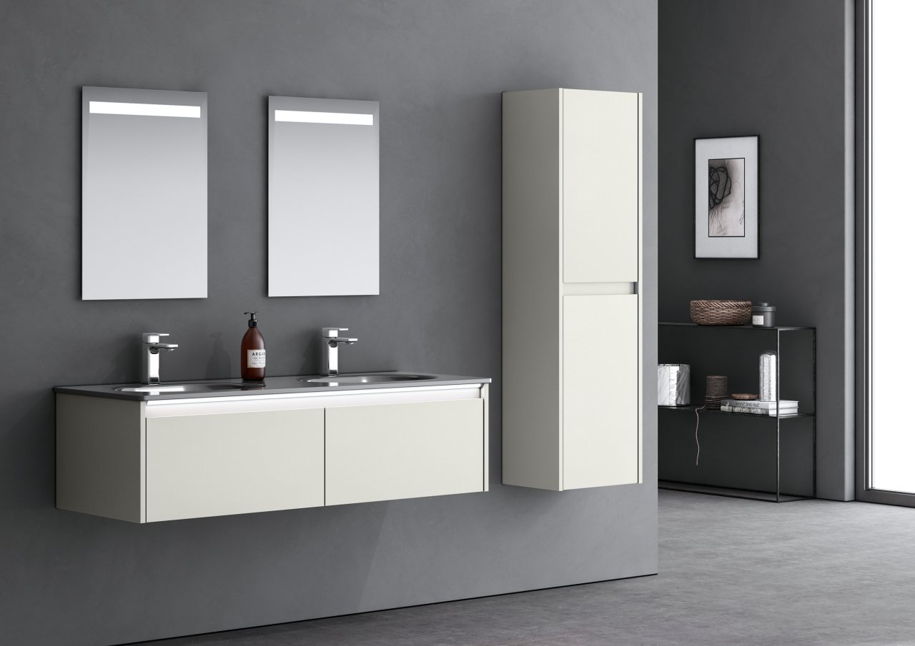 Orka Lisbon 132 Banyo Dolabı (Çift Lavabolu) (Çift 45x65 Led Aynalı) Kaşmir (Boy Dolabı Hariç)