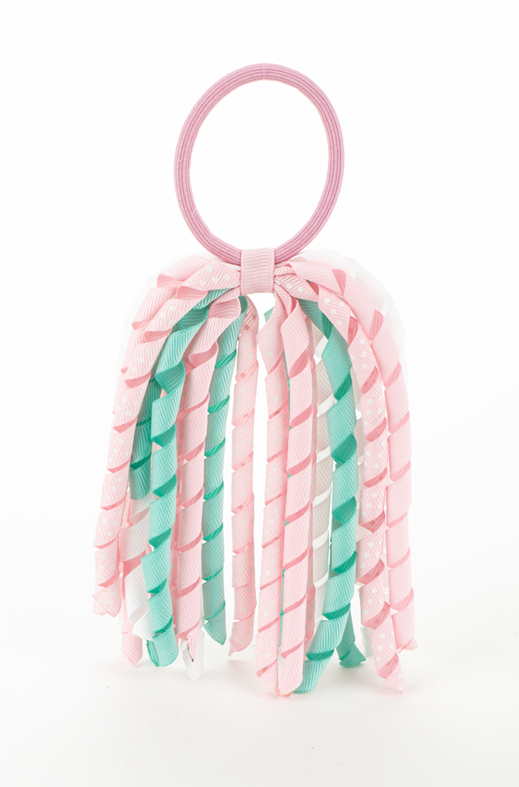 Uçuk pembe, aqua yeşil, lastikli saç tokası