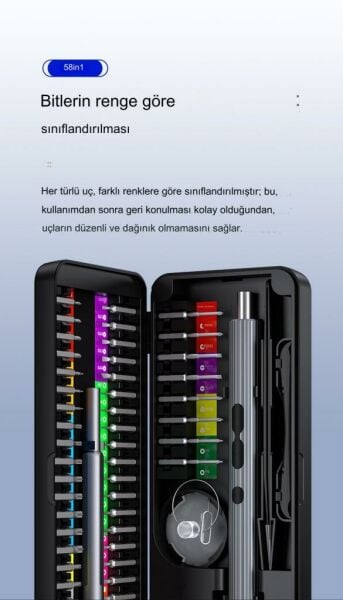 UF TOOLS 882058 58 Parça Hassas Elektrikli Tornavida Seti S2 Çelik Uçlu Taşınabilir Tornavida